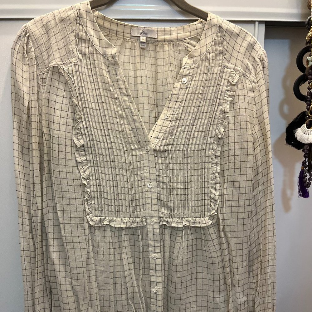Joie sheer tunic top in ivory with dark grey